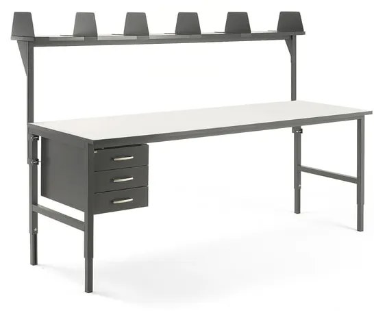 Dielenský stôl Cargo, 2400x750 mm, 3 zásuvky + vrchná polica