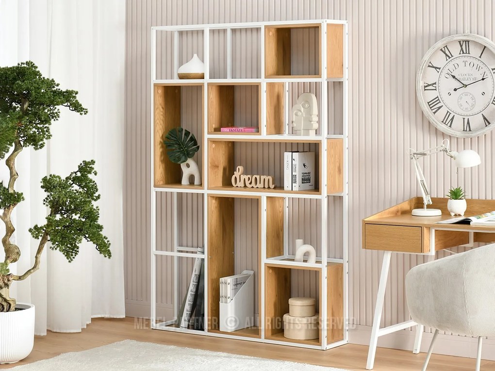 Regál Julia (dub + biela). Akcia -21%. Vlastná spoľahlivá doprava až k Vám domov. 1111366