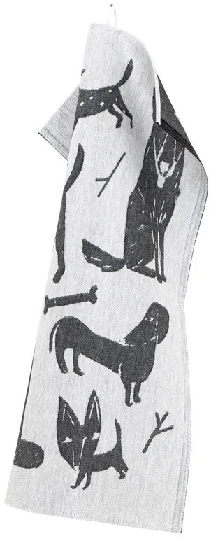 Ľanová utierka Koirapuisto 46x70, bielo-čierna