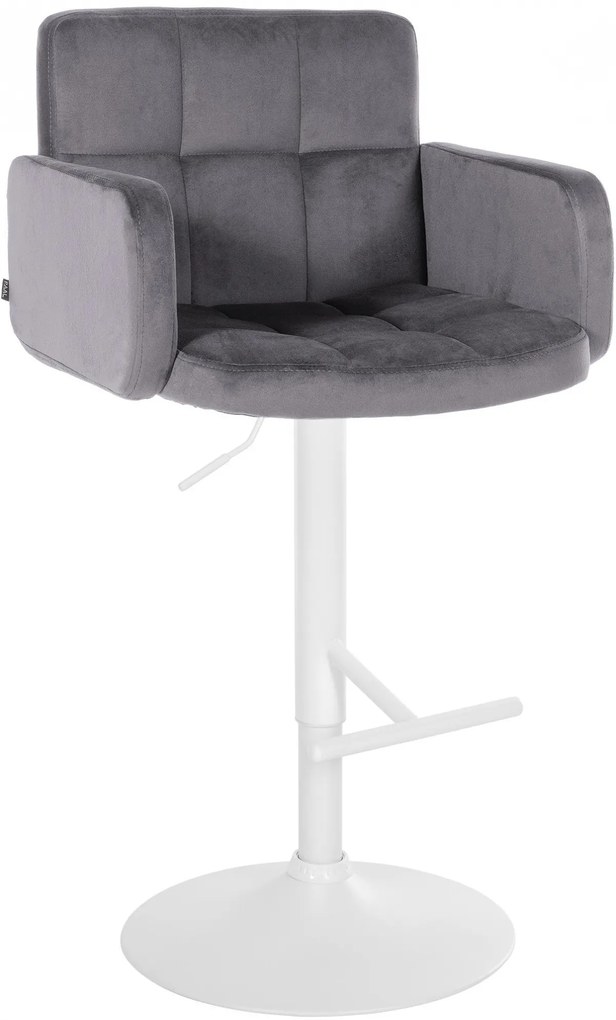 Barová stolička Los Angeles - zamat, biely rám - tmavo šedá