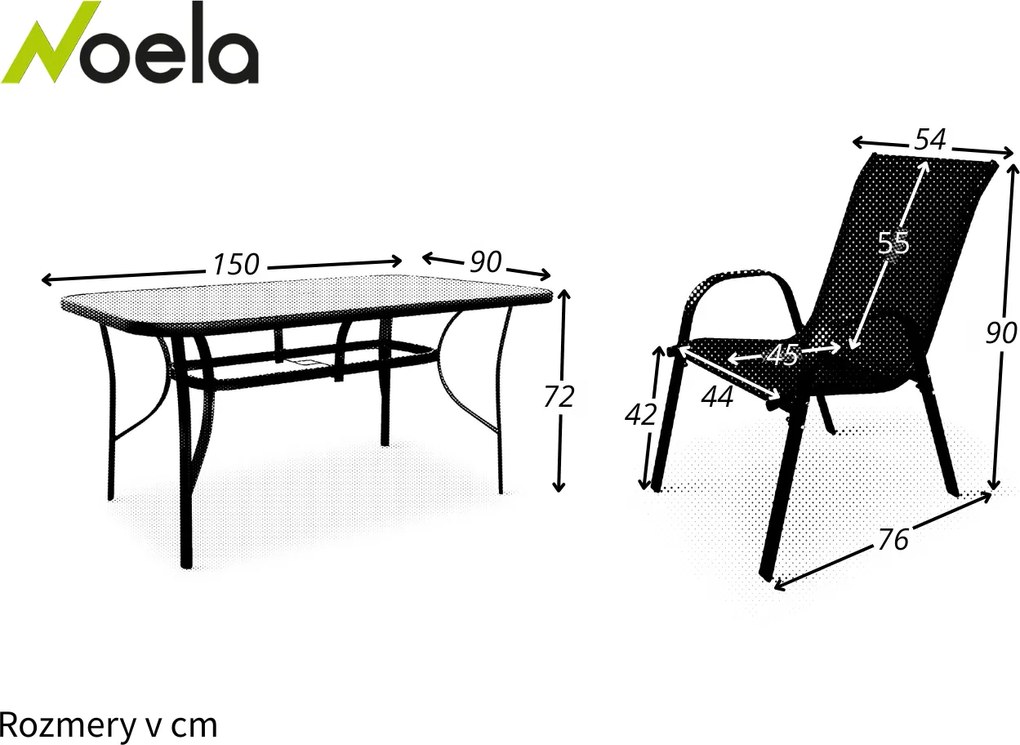 Noela Záhradný jedálenský set Klaudia čierny + 4x kovová stolička Ramada