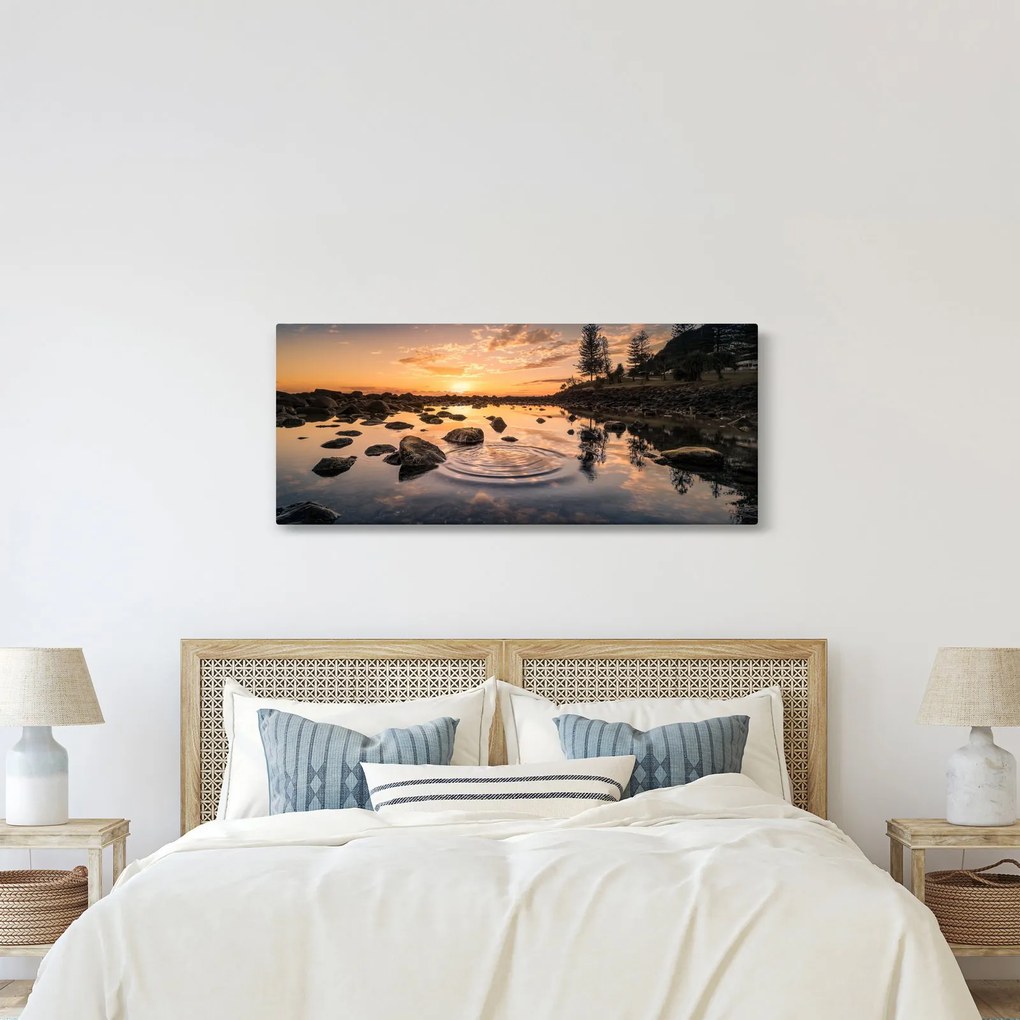 Obraz - Západ slnka pri jazere (120x50 cm)