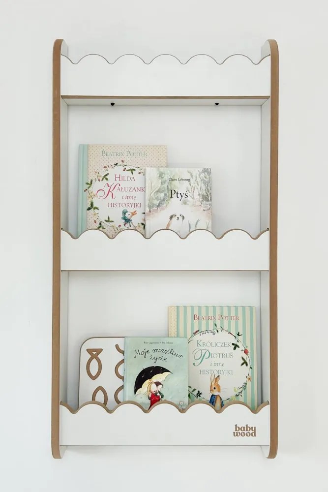 Detská nástenná polica stredná – 3 úrovne úložného priestoru Prírodná