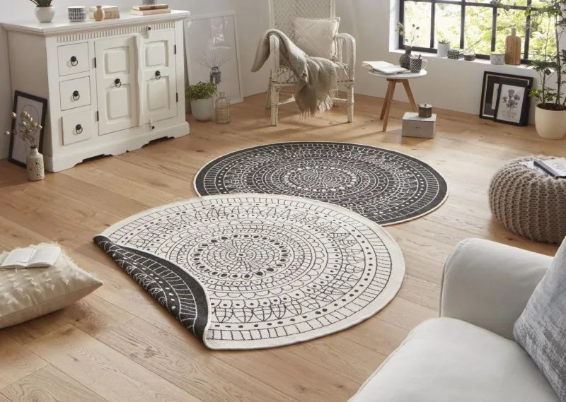 Bougari - Hanse Home koberce Kusový koberec Twin-Wendeteppiche 103101 creme schwarz - 200x200 (průměr) kruh cm