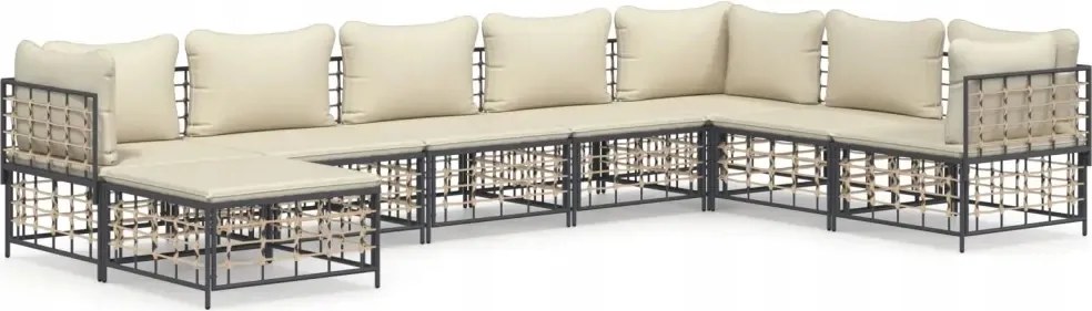 vidaXL 8-dielna sedacia súprava do záhrady s vankúšmi, antracitová