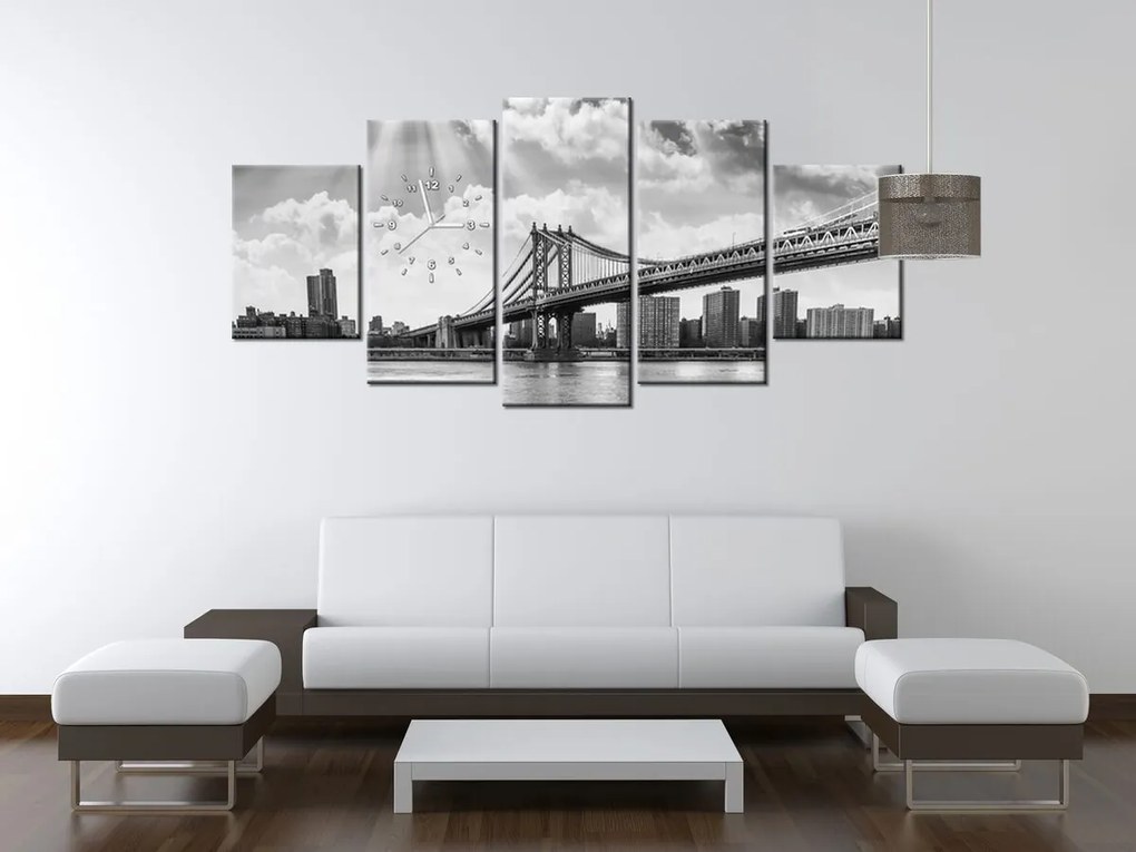 Gario Obraz s hodinami Brooklyn New York - 5 dielny Rozmery: 150 x 105 cm