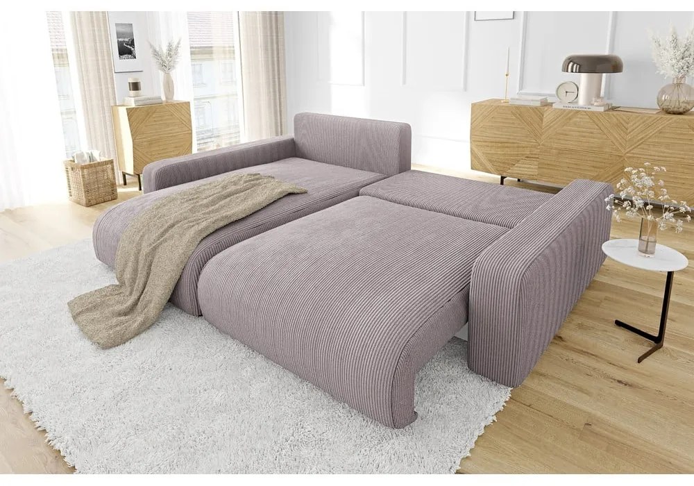 Svetloružová menčestrová rozkladacia rohová pohovka (variabilná) Sara – Ropez