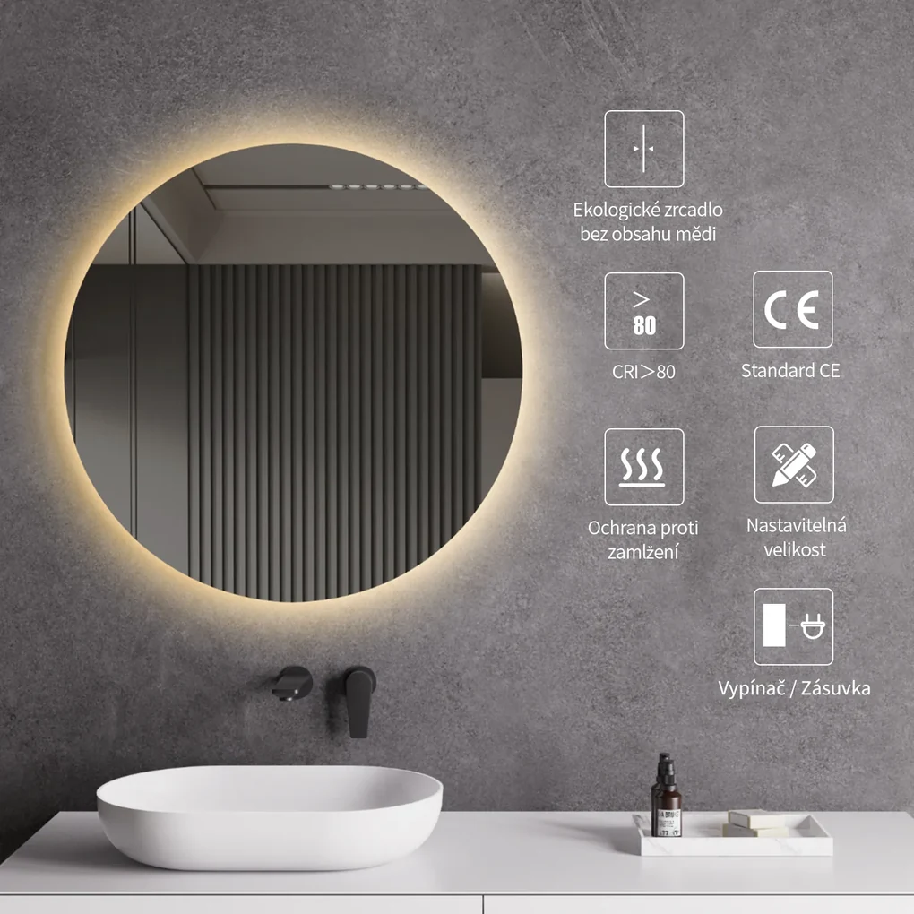 Cerano Nome, LED kúpeľňové zrkadlo Ø 80 cm, CER-CER-476726