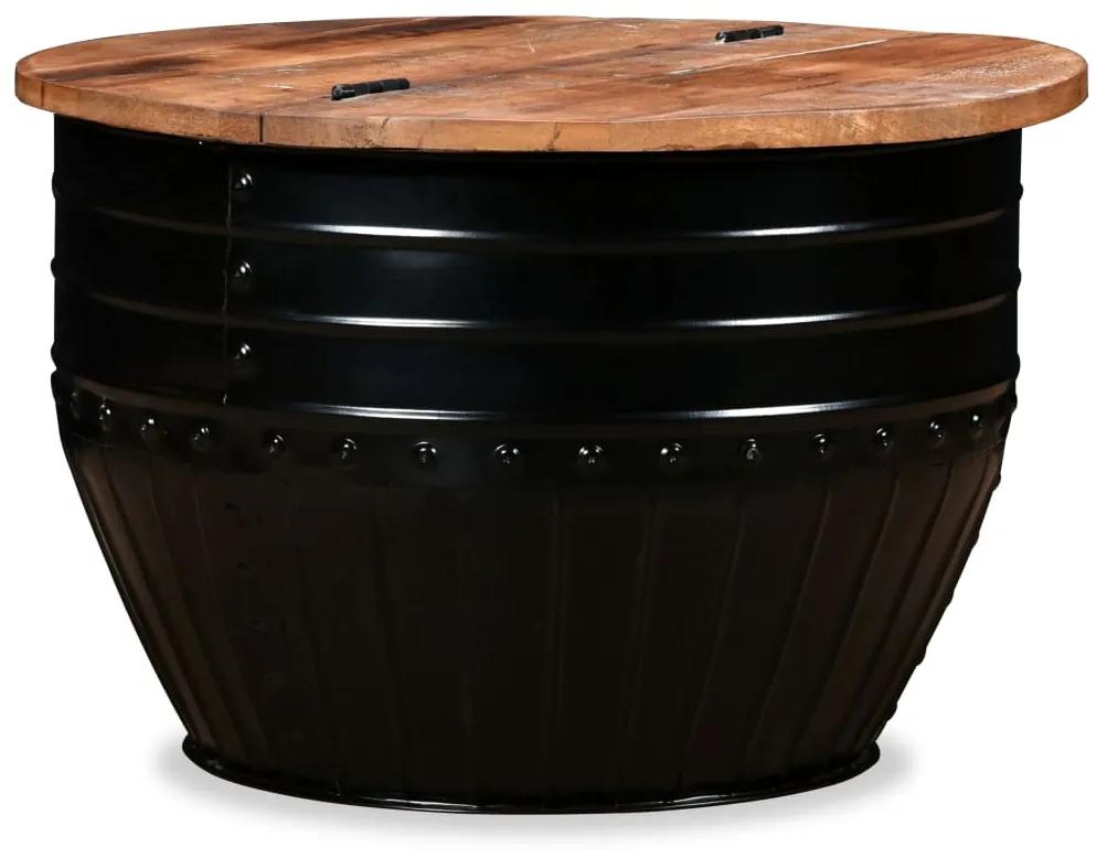 Konferenčný stolík, recyklovaný masív, čierny, tvar sudu