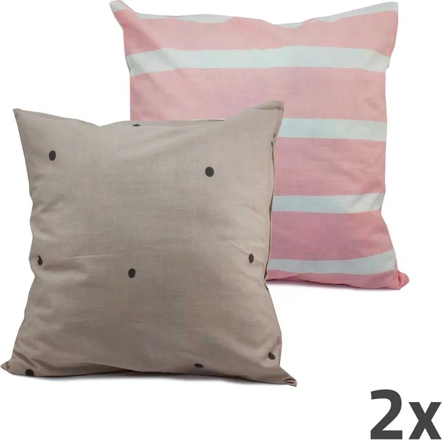 Home Elements Povlak na vankúš obojstranný, sada 2 ks, svetlo šedá a ružová