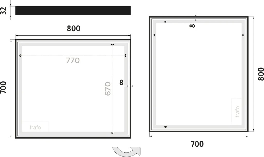 Nimco Čierne LED zrkadlo 800x700 - ZPC 13003-90