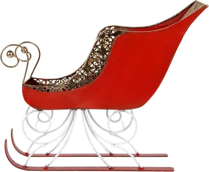 Červeno-zlaté kovové sane Christmas Sleigh - 37*16*31 cm
