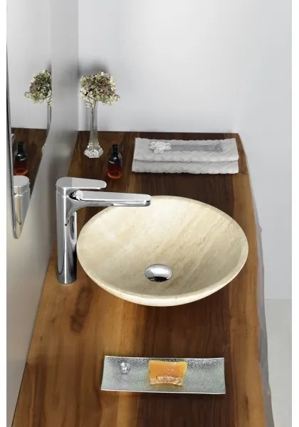 Sapho - Umývadlo na dosku BLOK pr. 40 cm béžové/travertín
