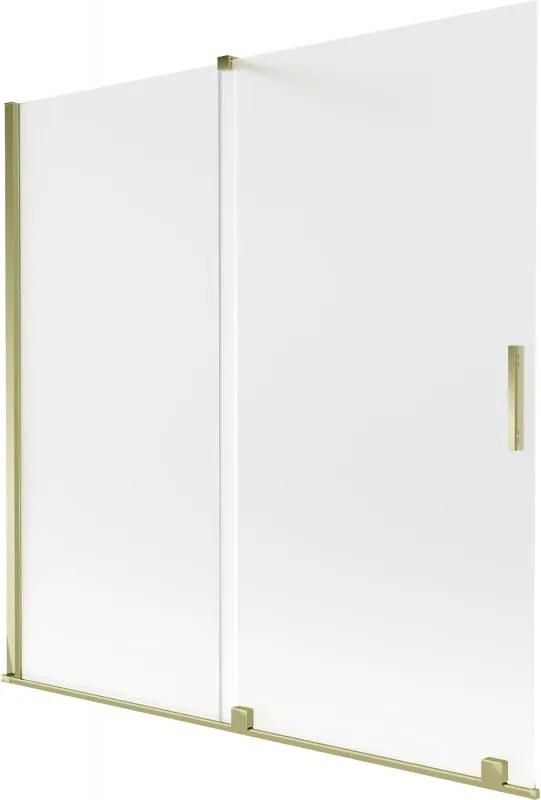 Mexen Velar, 2-krídlová posuvná vaňová zástena 160 x 150 cm, 8mm sklo námraza, zlatá lesklá, 896-160-000-31-50