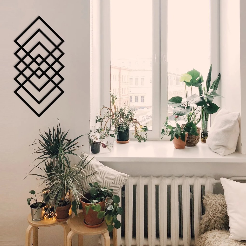 Geometrická čierna nástenná kovová dekorácia