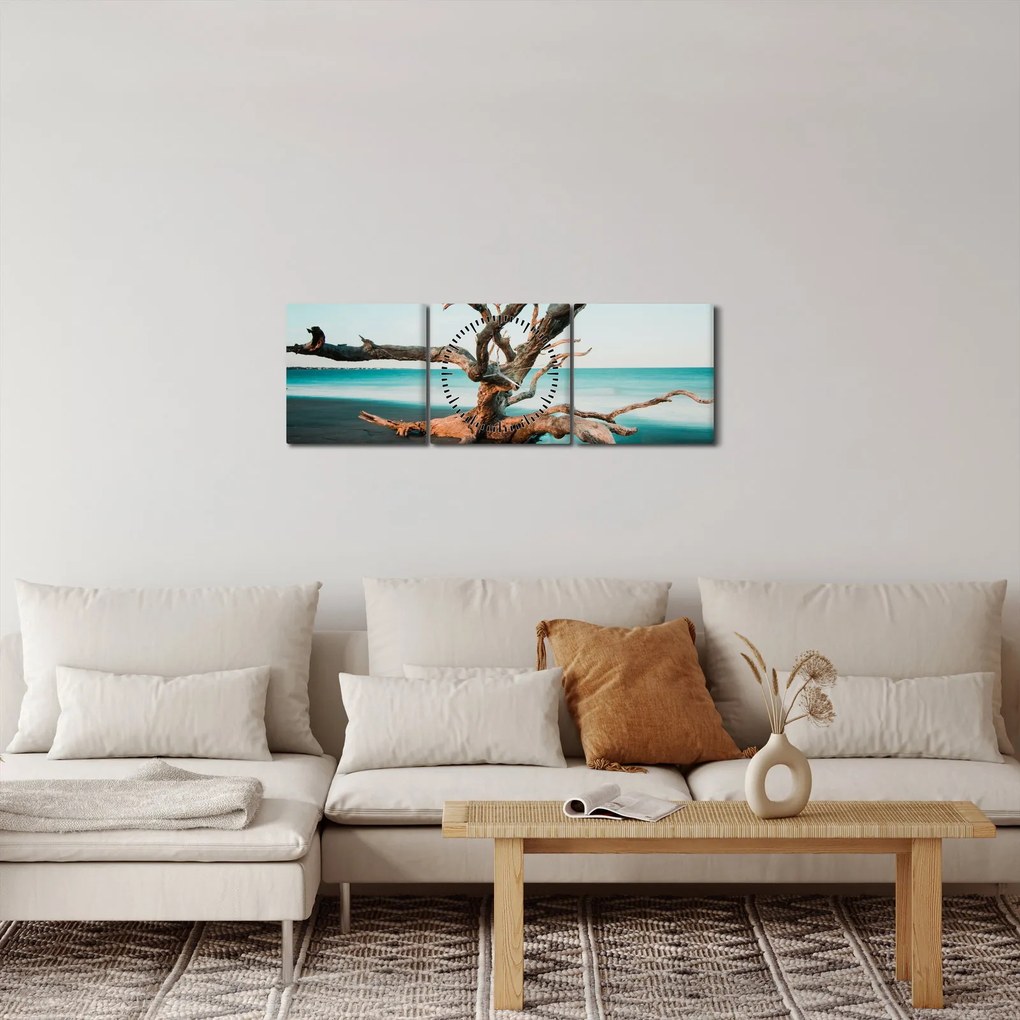 Obraz - Vyplavenie na pláži (s hodinami) (90x30 cm)