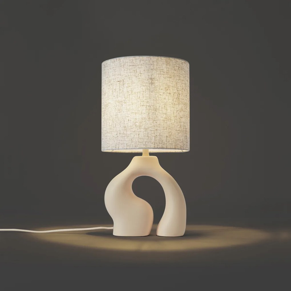 Japandi stolná lampa béžová s ľanovým tienidlom - Dahlia