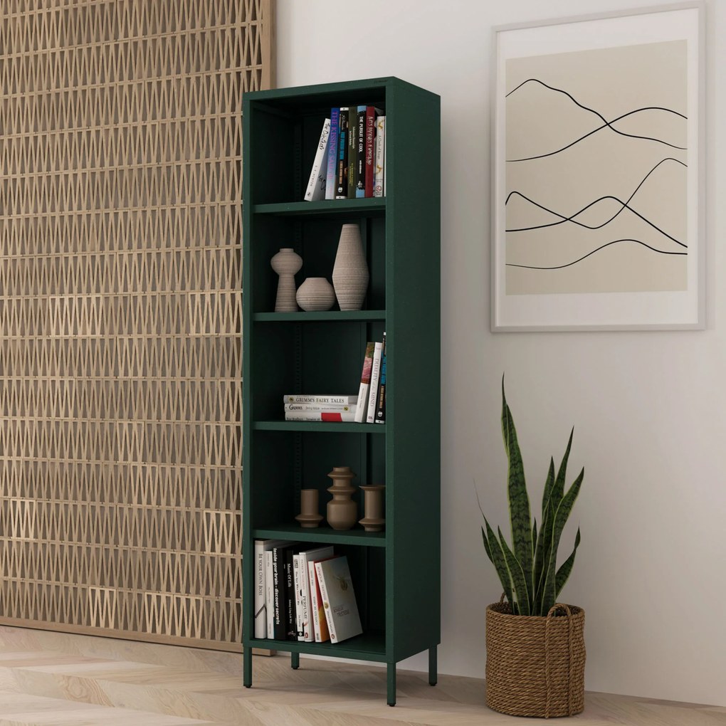 Regál plytký otvorený na knihy na nožičkách fľaškovo zelená, 500x1800x350 mm: MARIO Modern