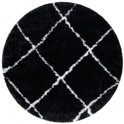 Koberec FLUFFY kruh shaggy kratka, trellis - antracit / biely