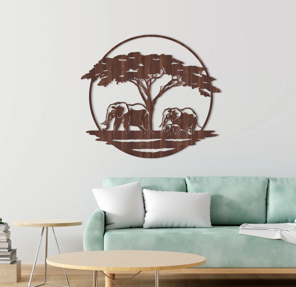 Drevený obraz slonej rodiny - Orech