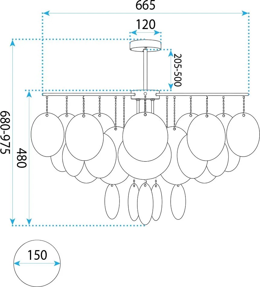 Toolight Toolight, APP1948-3CP, závesné svietidlo so sklenenými diskami, Ø 66,5 cm, 4×E14, zlatá lesklá, OSW-63007
