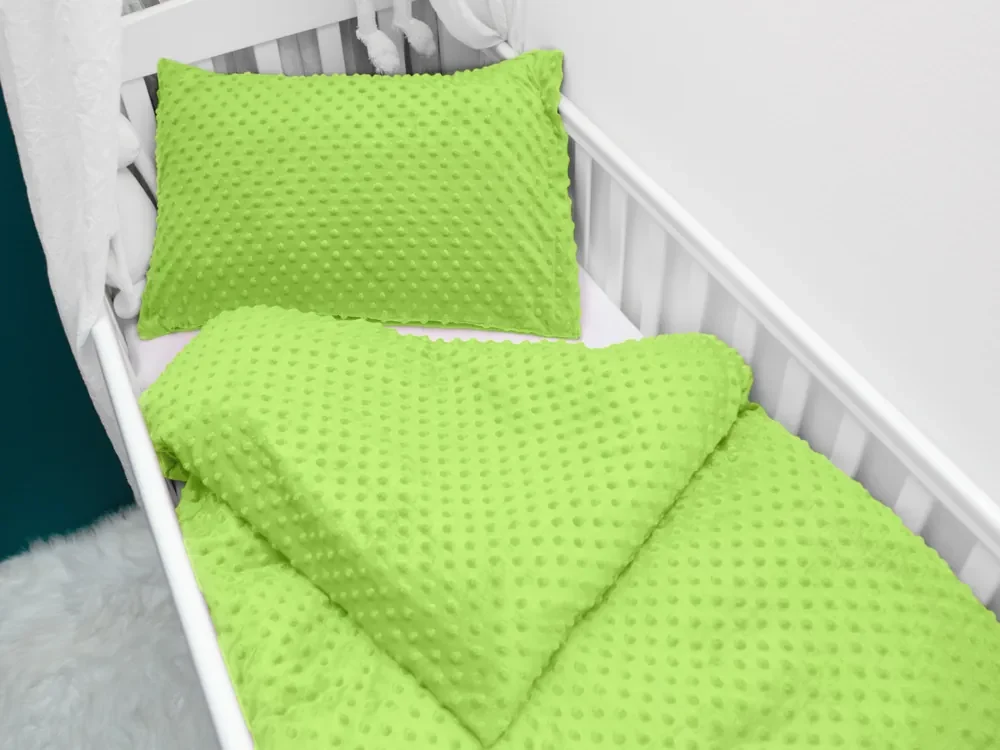 Biante Detské posteľné obliečky do postieľky Minky 3D bodky MKP-007 Hráškovo zelené Do postieľky 90x130 a 40x60 cm