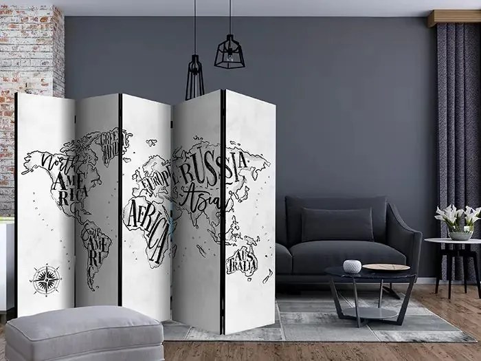 Paraván - Retro Continents (Grey) II [Room Dividers] Veľkosť: 225x172, Verzia: Akustický