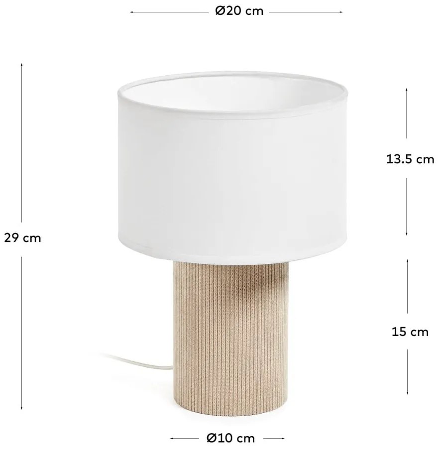 Biela/béžová stolová lampa s textilným tienidlom (výška 29 cm) Bianella – Kave Home
