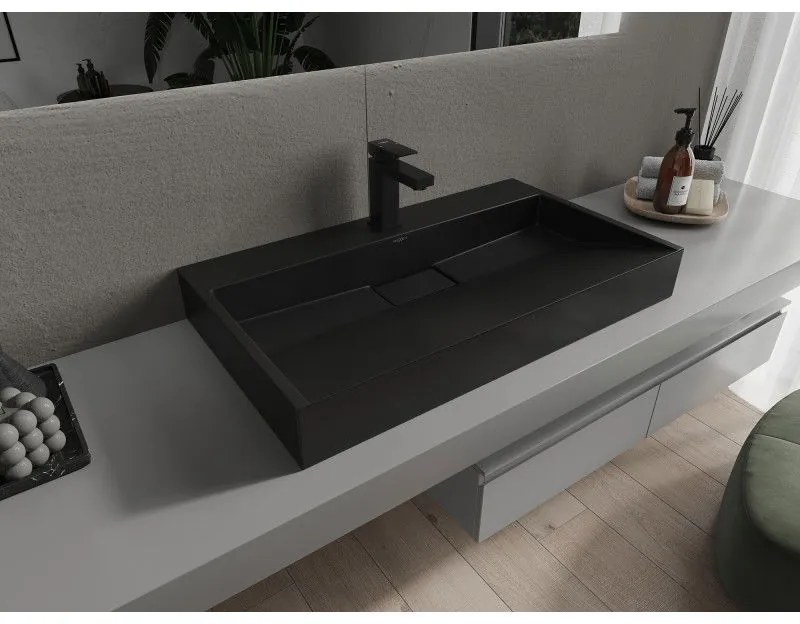 Mexen Ava, umývadlo na dosku z konglomerátu 1/O 80 x 46 cm, čierna matná, 23018071