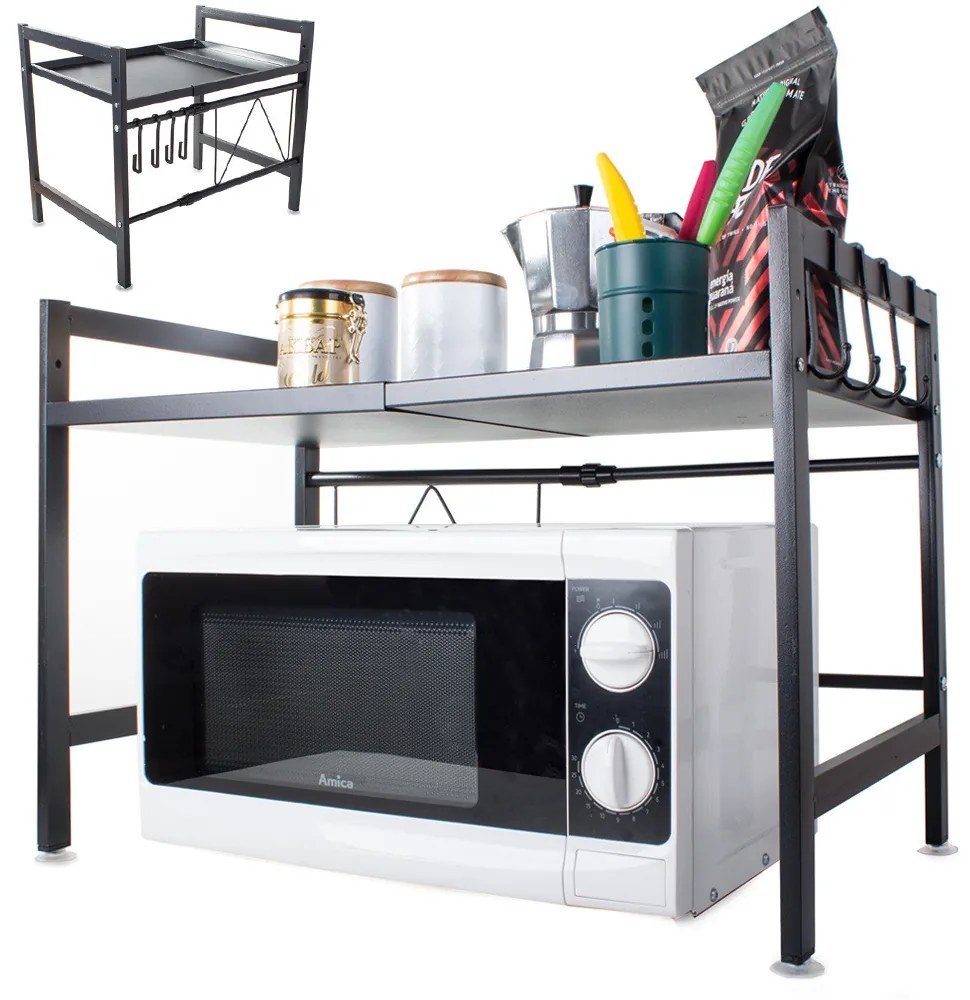 eCarla Stojan na mikrovlnku, polička s nastaviteľnou šírkou 37-65cm, čierny kov