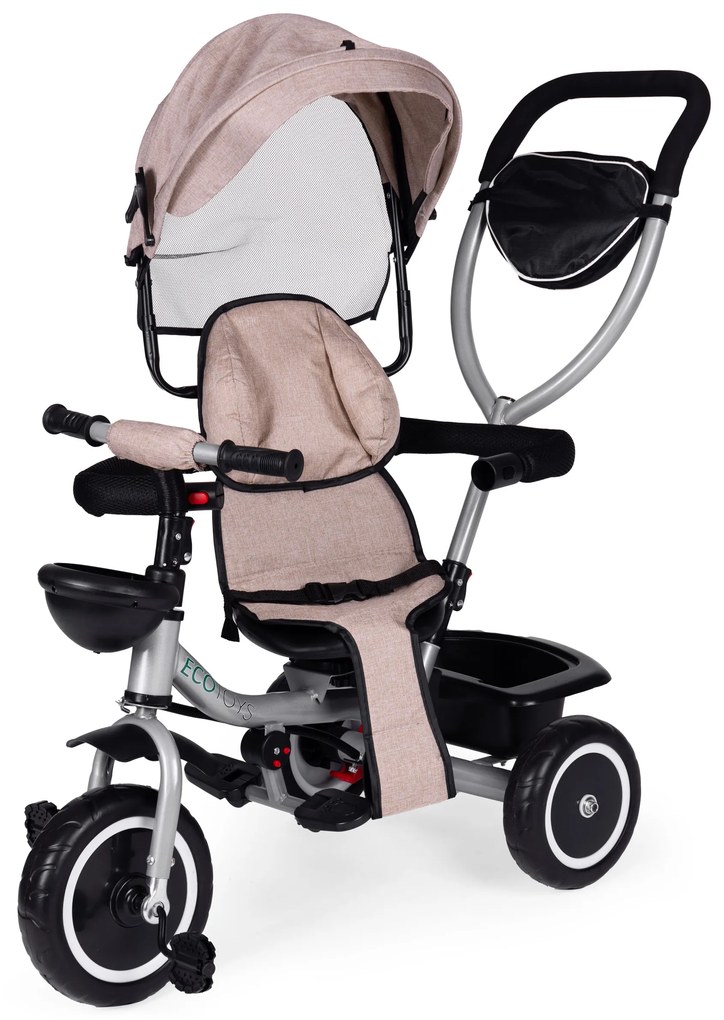 Trojkolka 2v1 otočné sedadlo a skladacia strieška - béžová ECOTOYS