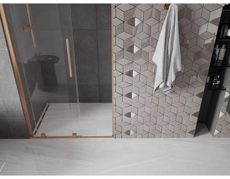 Mexen Velar, posuvné dvere do otvoru 90x200 cm, 8mm číre sklo, medená matná, 871-090-000-01-65