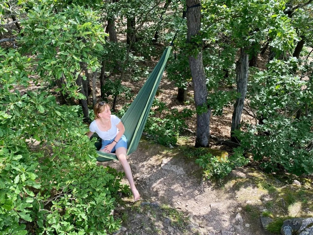 La Siesta COLIBRI 3.0 SINGLE - cestovná hojdacia sieť z kvalitného padákového hodvábu, 100% polyamid / laná: 100% polyester / hák: letecký hliník