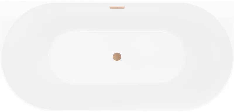 Mexen Oval Slim, voľne stojaca vaňa ku stene, 170 x 80 cm, biela-čierna, medený matný prepad, 52661708075-65