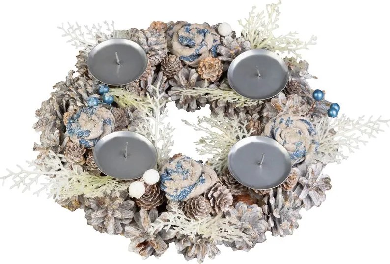 Veniec MagicHome Vianoce, adventný, modro-biely, 30 cm