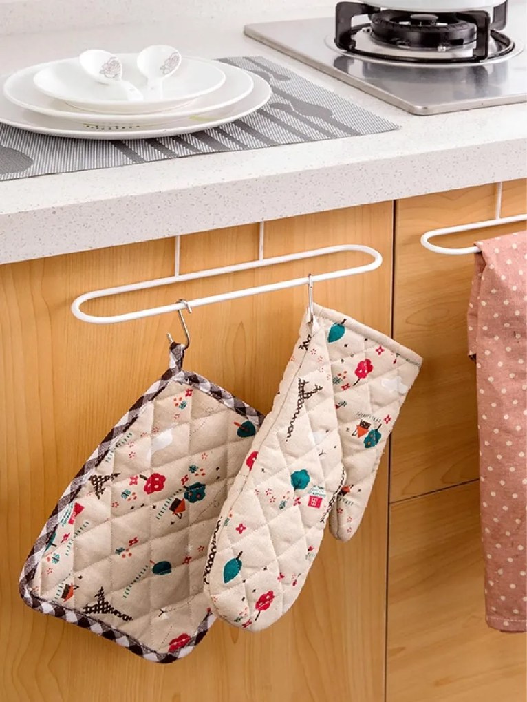 CONFORTIME Závesný držiak na utierky alebo uteráky, na dvierka, biely kov 26x7