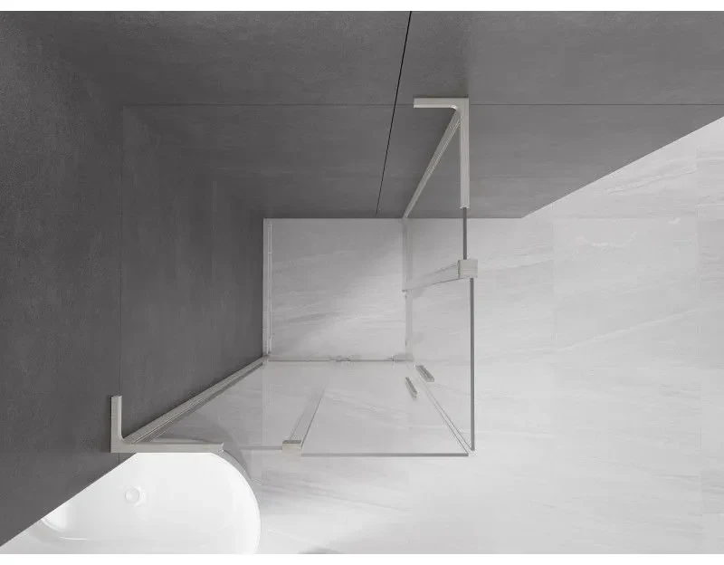 Mexen Velar L Duo, sprchový kút s posuvnými dverami 90 x 90 cm, 8mm číre sklo, brúsená oceľ, 871-090-090-02-03-97