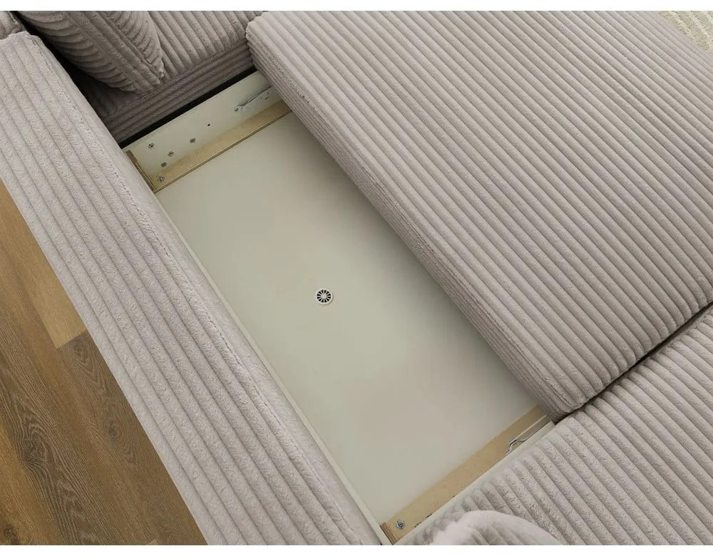 Svetlosivá/béžová menčestrová rozkladacia/s úložným priestorom rohová pohovka (pravý roh/do tvaru "U") Lucien – Bobochic Paris