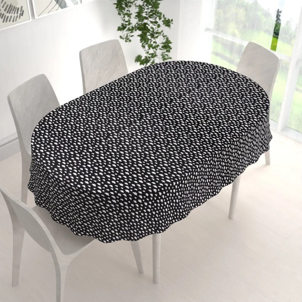 Biante Detský bavlnený oválny obrus Sandra SA-306 Biele obláčiky na čiernom 140x180 cm