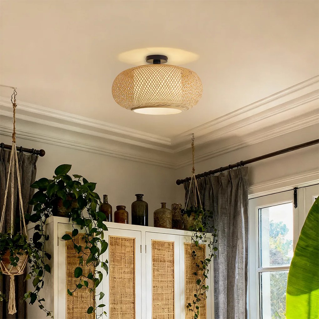 Inteligentné stropné svietidlo bambusové s bielym interiérom vrátane WiFi A60 - Liva