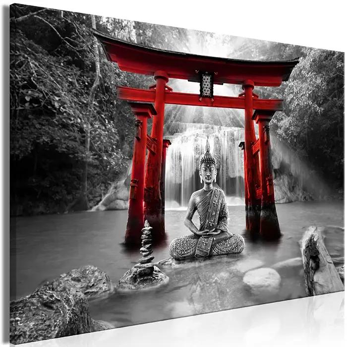 Artgeist Obraz - Buddha Smile (1 Part) Wide Red Veľkosť: 120x80, Verzia: Premium Print