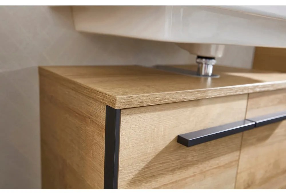 Závesná skrinka pod umývadlo v dekore duba v prírodnej farbe 53x60 cm Quickset 395 – Pelipal