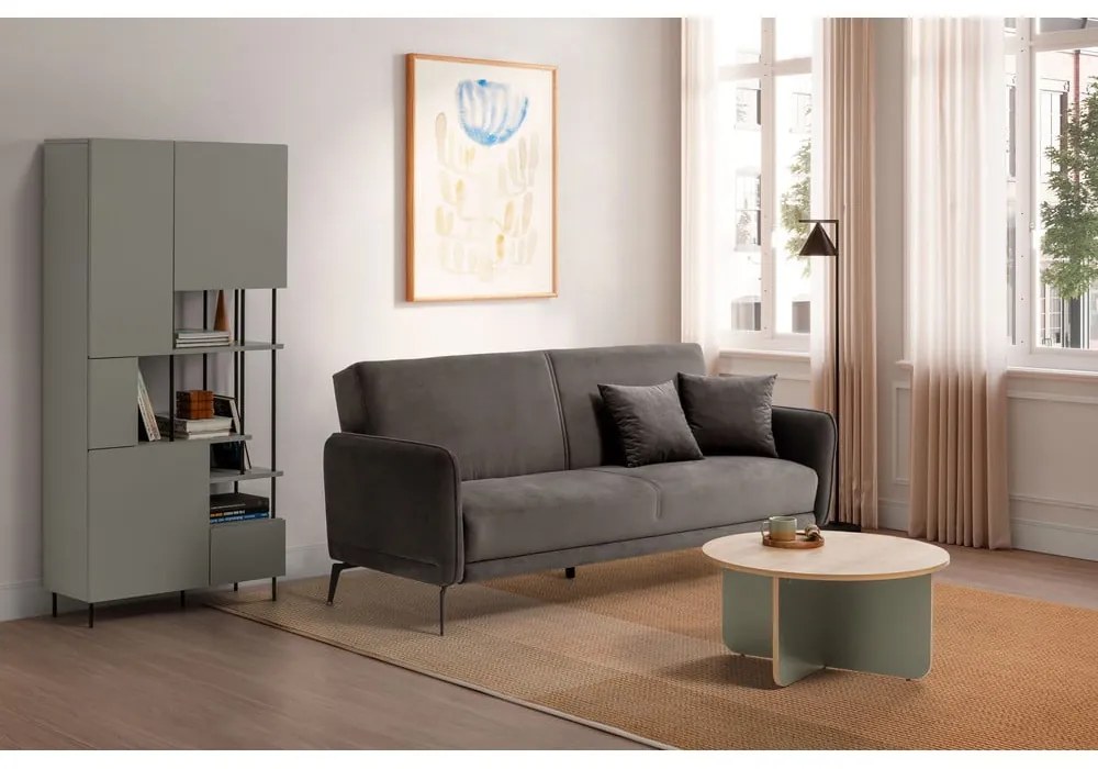 Svetlozelený/v prírodnej farbe okrúhly konferenčný stolík s doskou v dubovom dekore ø 80 cm Hillary – Marckeric