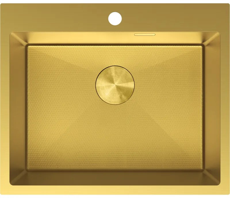 Mexen Solix, 1-komorový nerezový drez 600 x 500 mm, brúsená zlatá, vzor voština, 6408601000-55HC