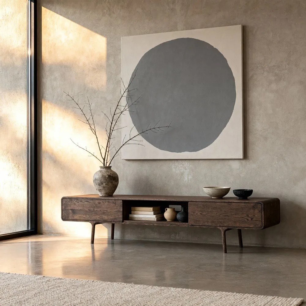 Hnedý TV stolík z dubového dreva 220x45x45 cm Fawn – Gazzda