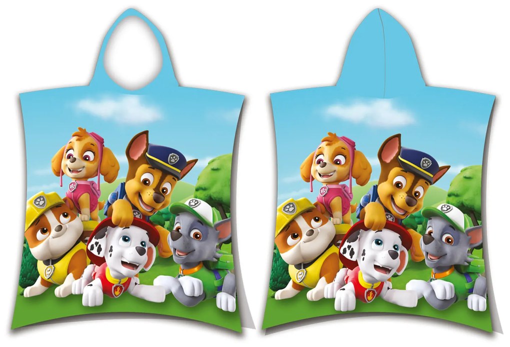 DETSKÝ BAVLNENÝ PONČO UTERÁK S KAPUCŇOU PAW PATROL 50X115 CM VZOROVANÝ