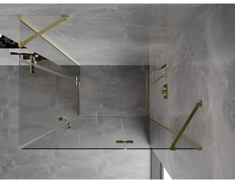 Mexen Mist-H Duo, 2-krídlový výklopný sprchový kút 80 x 115 cm, číre sklo, zlatý lesklý profil, 8A5-080L-115P-50-00
