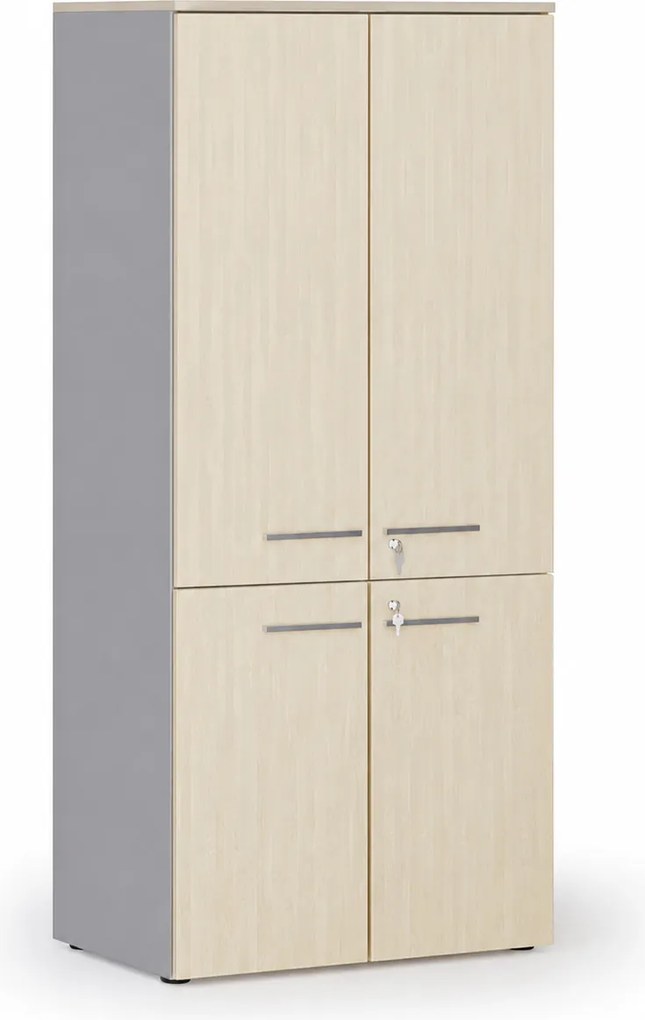 Kancelárska policová skriňa PRIMO GRAY, polené dvere, 800 x 500 x 1781 mm, sivá/breza
