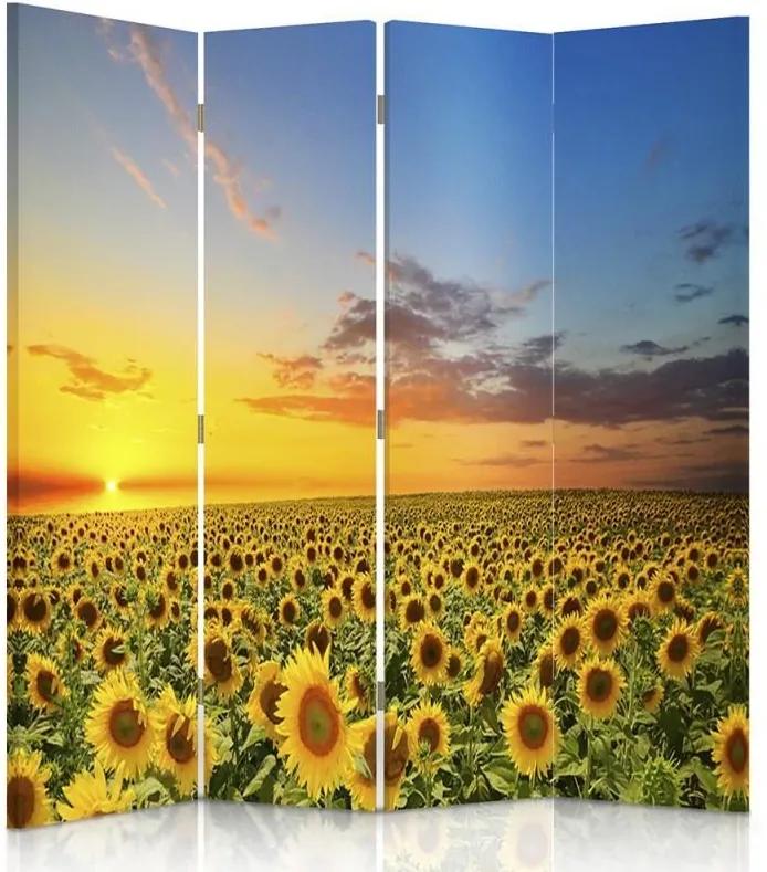 CARO Paraván - Landscape With Sunflowers | štvordielny | jednostranný 145x150 cm