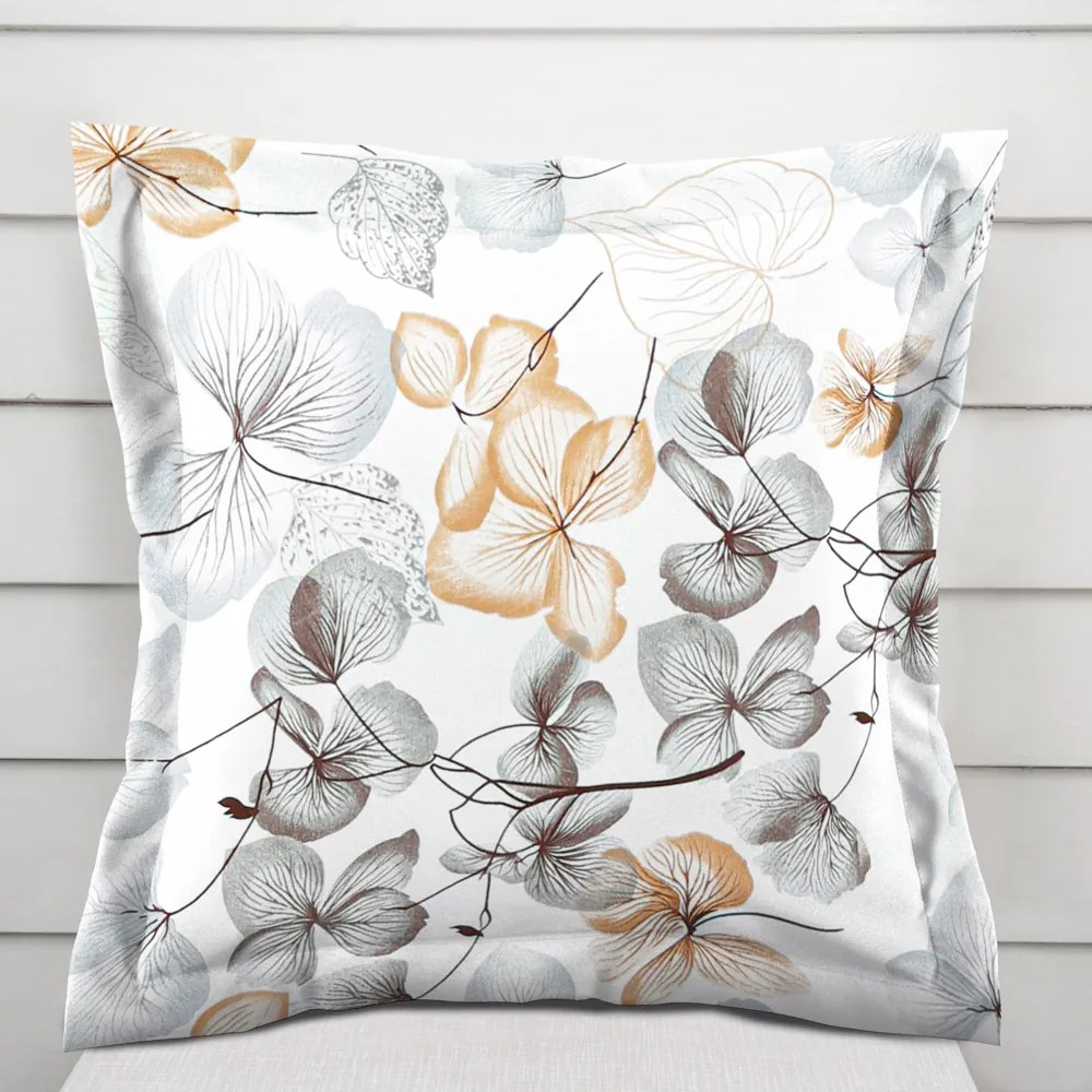 Biante Bavlnená obliečka na vankúš s lemom Sandra SA-367 Sivo-oranžové kvety na bielom 60 x 60 cm